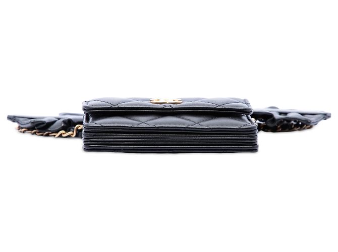 Chanel Romance Kartenetui aus schwarzem gestepptem Lammleder mit Kette - Ansicht 3
