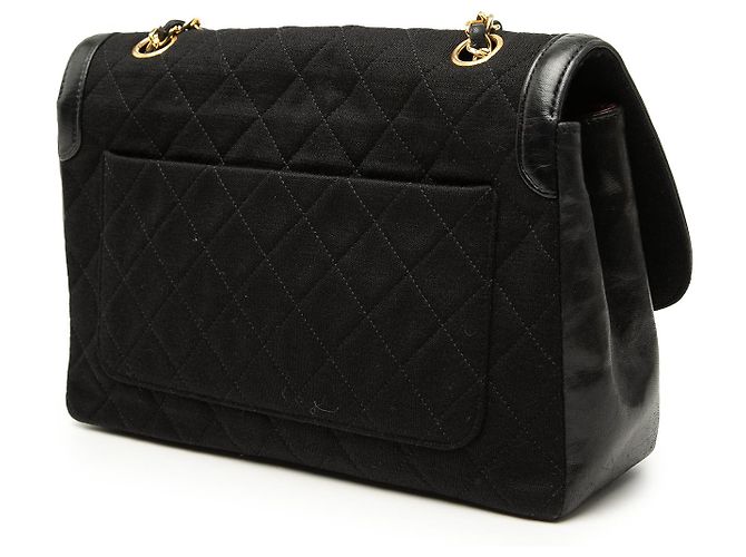 Chanel Black CC Quilted Jersey and Lambskin Trimmed Single Flap - view 2