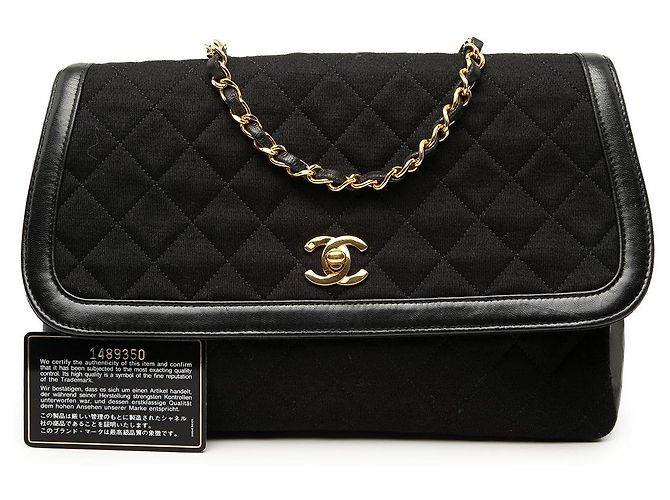 Chanel Black CC Quilted Jersey and Lambskin Trimmed Single Flap - view 8