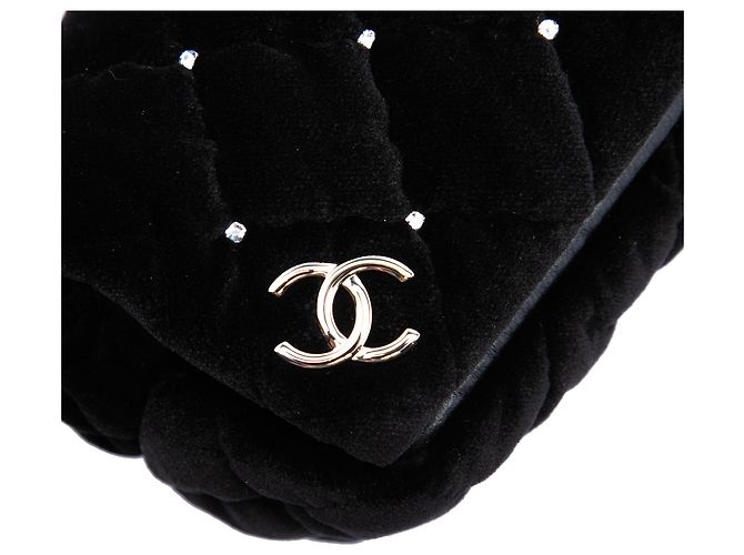 Clutch de pulso Chanel Black CC em veludo matelassê e cristal Preto - vista 5