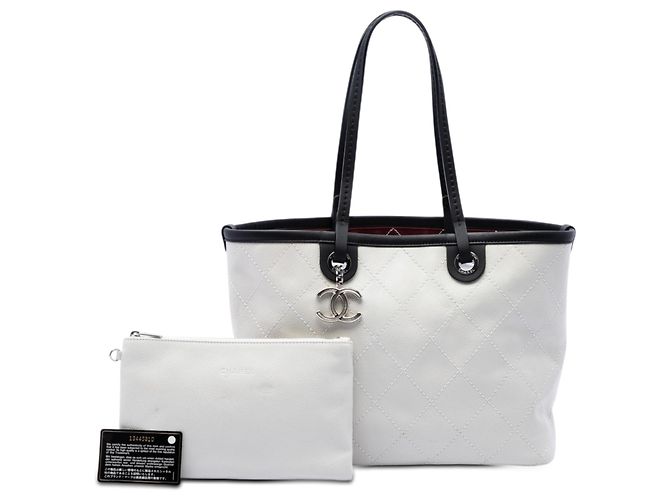 Tote Chanel White Quilted Caviar Shopping Fever Bianco - vista 7