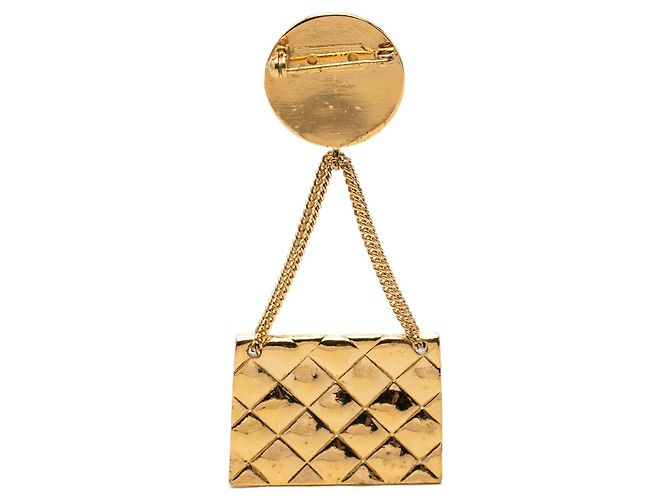 Borsa Chanel Gold CC Gold Plated Quilted Flap Bag Medallion Brooch D'oro - vista 2