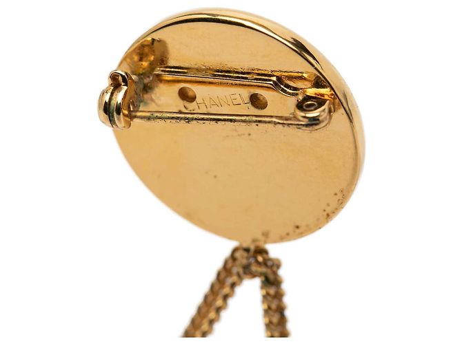 Borsa Chanel Gold CC Gold Plated Quilted Flap Bag Medallion Brooch D'oro - vista 3