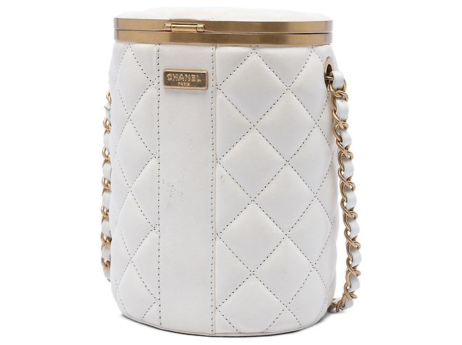 Chanel Crown Box Tasche aus weißem gestepptem Lammleder Small - Ansicht 2