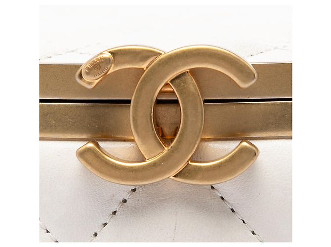 Chanel Crown Box Tasche aus weißem gestepptem Lammleder Small - Ansicht 5