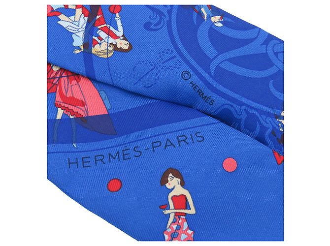 Hermès Blue Ex Libris les Parisiennes Seidentuch Twilly Blau - Ansicht 5