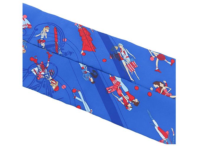 Hermès Blue Ex Libris les Parisiennes Seidentuch Twilly Blau - Ansicht 7