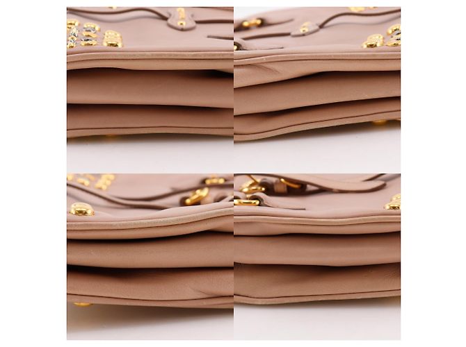 Borsa a mano in pelle borchiata Miu Miu Beige - vista 11