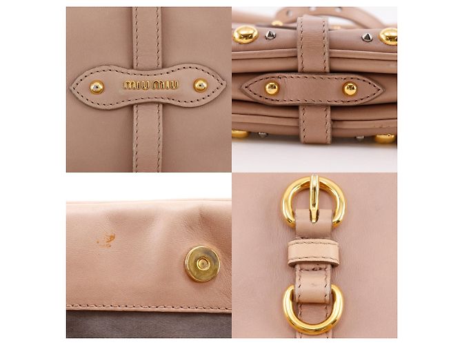 Borsa a mano in pelle borchiata Miu Miu Beige - vista 17