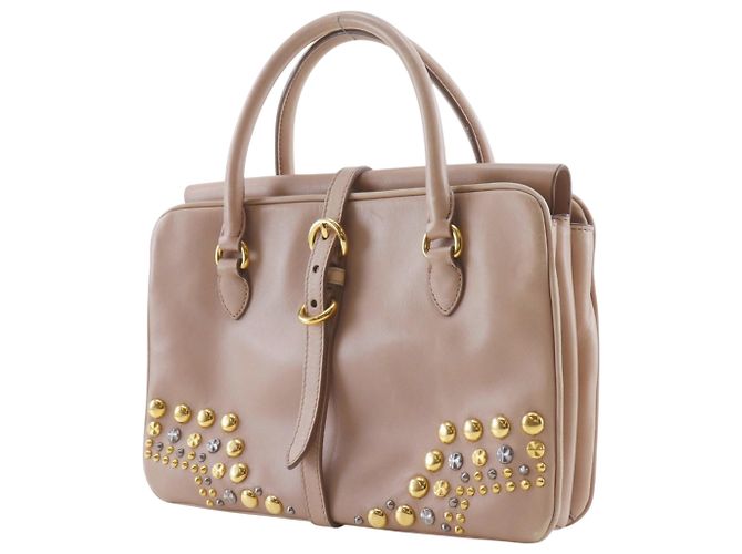 Borsa a mano in pelle borchiata Miu Miu Beige - vista 2