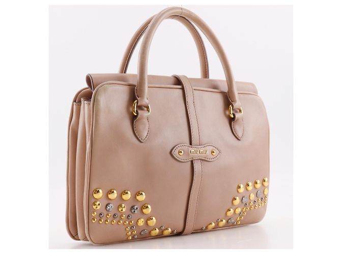 Borsa a mano in pelle borchiata Miu Miu Beige - vista 3