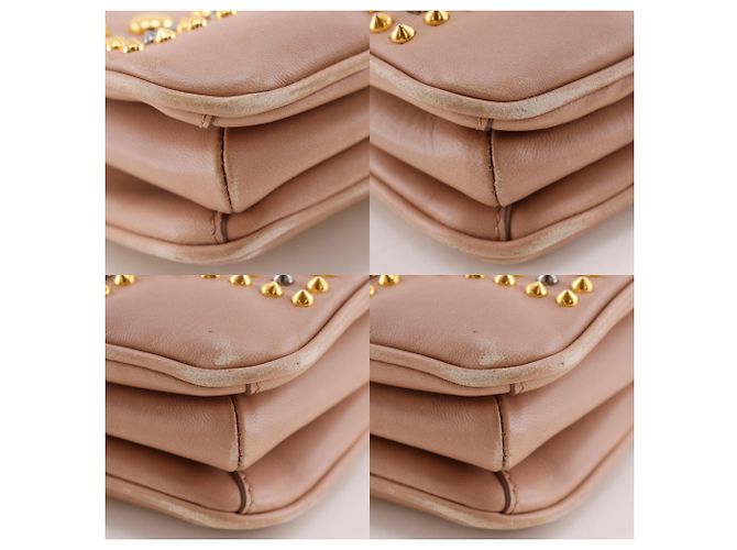 Borsa a mano in pelle borchiata Miu Miu Beige - vista 4