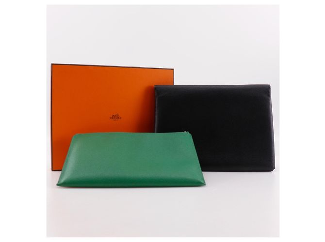 Hermès Clutch Calvi GM Hermes Nero Verde - vista 14