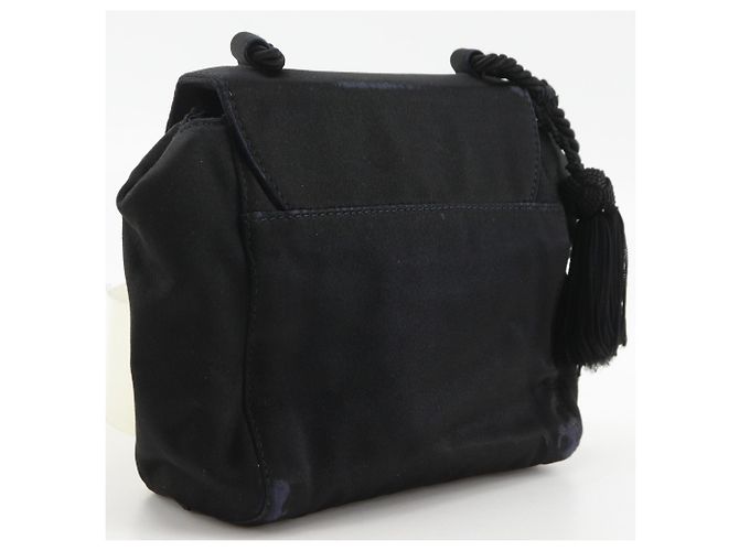 Borsa a tracolla Prada in raso nero con logo e frange - vista 3