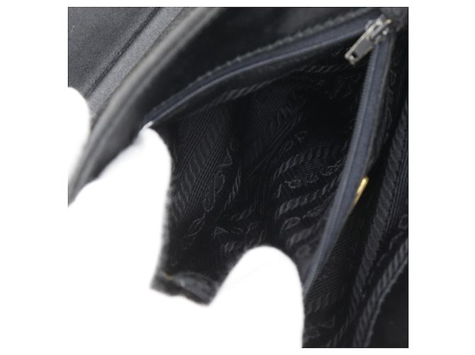 Borsa a tracolla Prada in raso nero con logo e frange - vista 7