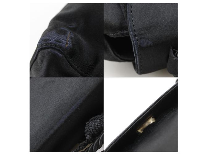 Borsa a tracolla Prada in raso nero con logo e frange - vista 9