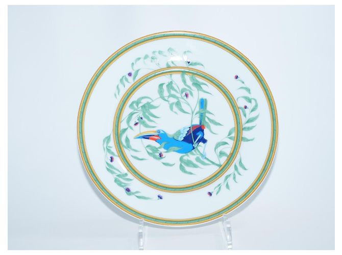 Hermès Piatto Piano Toucan in Porcellana 25 cm Bianco Rosso Blu Verde Arancione - vista 2