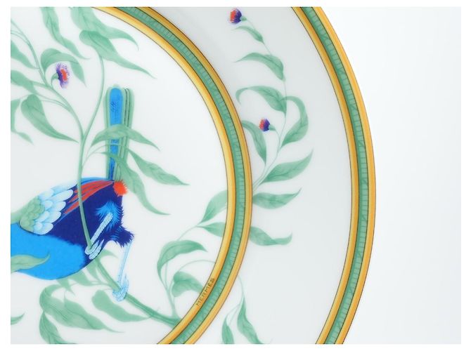 Hermès Piatto Piano Toucan in Porcellana 25 cm Bianco Rosso Blu Verde Arancione - vista 5