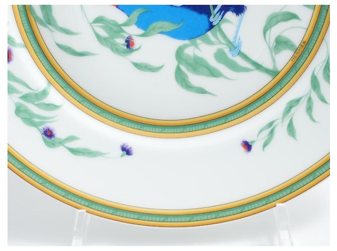 Hermès Piatto Piano Toucan in Porcellana 25 cm Bianco Rosso Blu Verde Arancione - vista 6