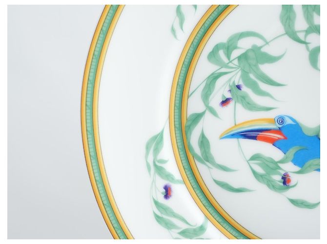 Hermès Piatto Piano Toucan in Porcellana 25 cm Bianco Rosso Blu Verde Arancione - vista 7