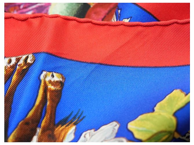 Carré Hermès Faune et Flore du Texas Wildlife 90 cm di Kermit Oliver Marrone Rosa Bianco Rosso Blu D'oro Verde - vista 14