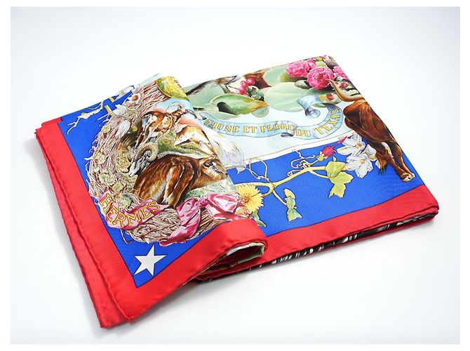 Carré Hermès Faune et Flore du Texas Wildlife 90 cm di Kermit Oliver Marrone Rosa Bianco Rosso Blu D'oro Verde - vista 15