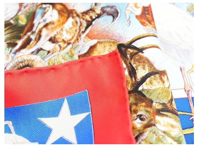 Carré Hermès Faune et Flore du Texas Wildlife 90 cm di Kermit Oliver Marrone Rosa Bianco Rosso Blu D'oro Verde - vista 17