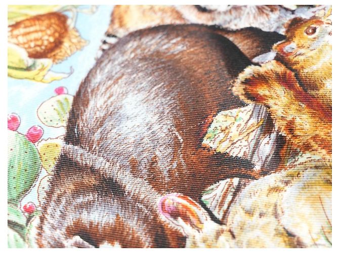 Carré Hermès Faune et Flore du Texas Wildlife 90 cm di Kermit Oliver Marrone Rosa Bianco Rosso Blu D'oro Verde - vista 18