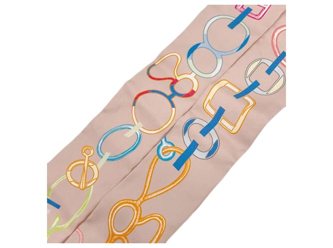 Hermès Foulard in seta Twilly Hermes Rosa Beige - vista 2