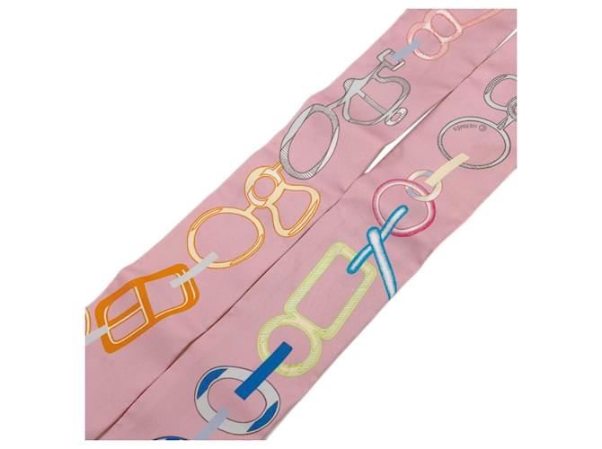 Hermès Foulard in seta Twilly Hermes Rosa Beige - vista 3