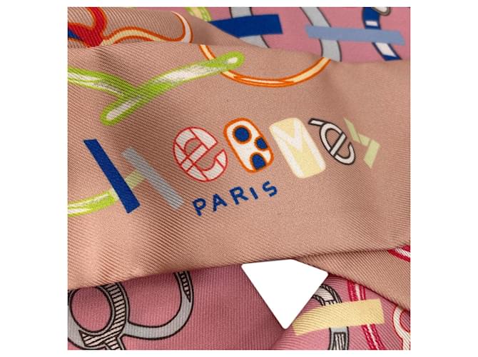 Hermès Foulard in seta Twilly Hermes Rosa Beige - vista 4