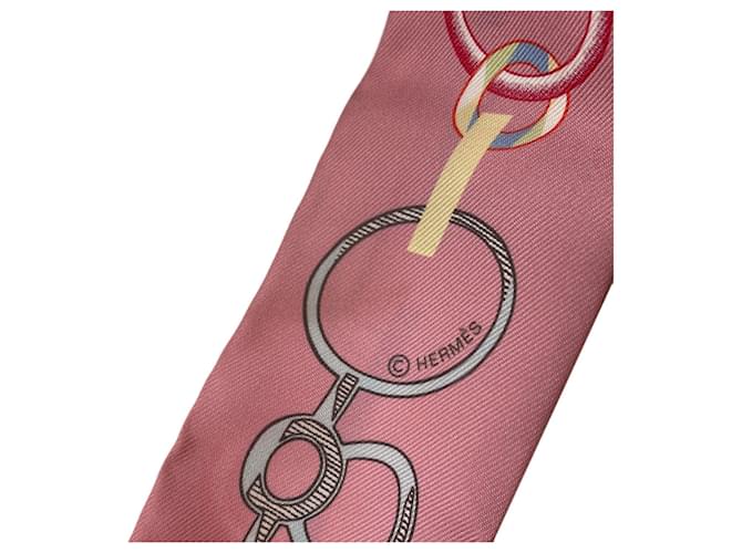 Hermès Foulard in seta Twilly Hermes Rosa Beige - vista 7