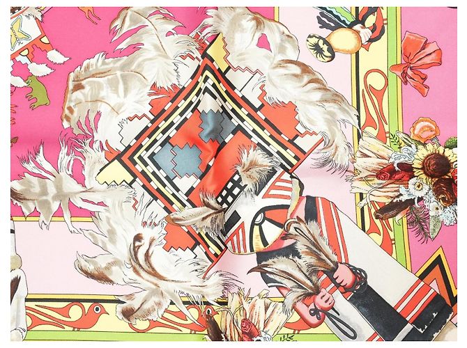 Carré Hermès Kachina di Kermit Oliver in seta 90cm Rosa Multicolore - vista 10