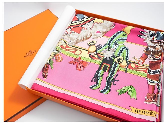 Carré Hermès Kachina di Kermit Oliver in seta 90cm Rosa Multicolore - vista 15
