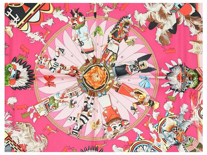 Carré Hermès Kachina di Kermit Oliver in seta 90cm Rosa Multicolore - vista 2