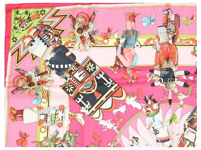 Carré Hermès Kachina di Kermit Oliver in seta 90cm Rosa Multicolore - vista 3