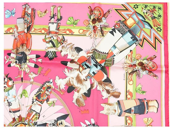 Carré Hermès Kachina di Kermit Oliver in seta 90cm Rosa Multicolore - vista 4