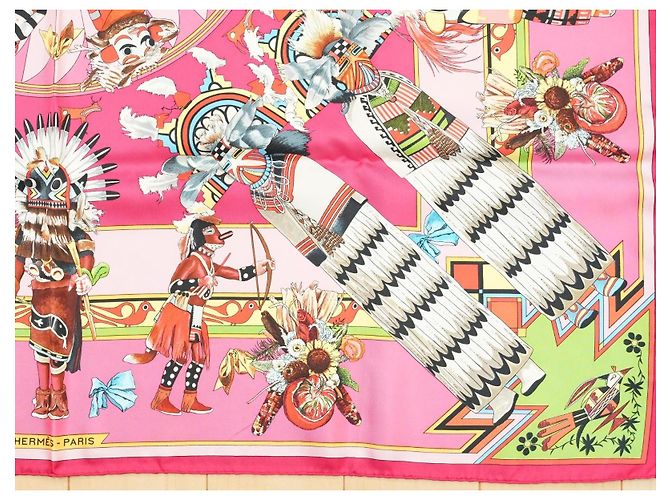 Carré Hermès Kachina di Kermit Oliver in seta 90cm Rosa Multicolore - vista 5