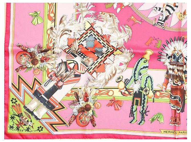 Carré Hermès Kachina di Kermit Oliver in seta 90cm Rosa Multicolore - vista 6