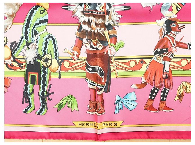 Carré Hermès Kachina di Kermit Oliver in seta 90cm Rosa Multicolore - vista 7