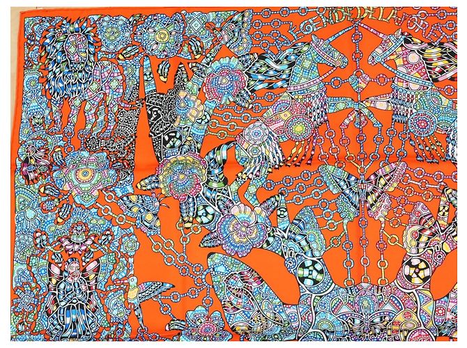 Hermès Carré La Légende de la Forêt 90cm Seta Arancione - vista 3