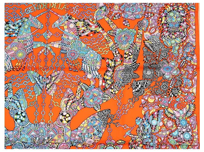 Hermès Carré La Légende de la Forêt 90cm Seta Arancione - vista 4