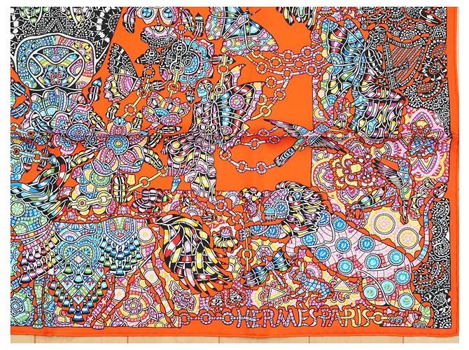 Hermès Carré La Légende de la Forêt 90cm Seta Arancione - vista 5