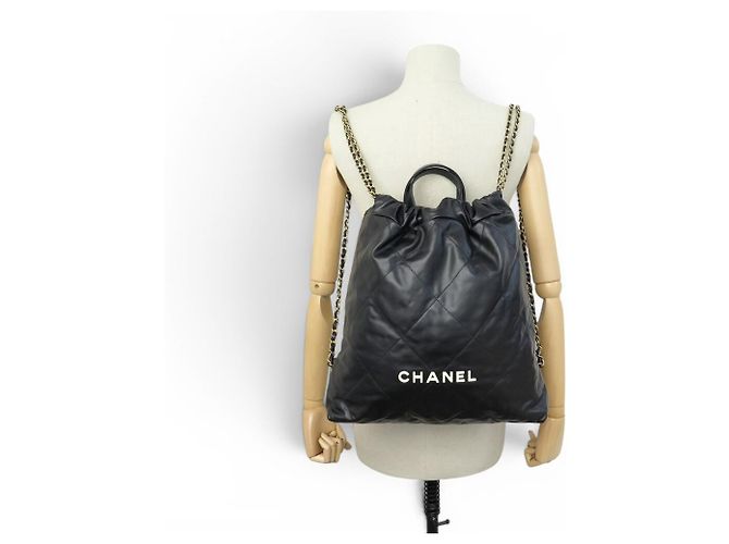NEUER CHANEL 22 AS3313 MATELASSIERTER SCHWARZER LEDER RUCKSACK - Ansicht 6