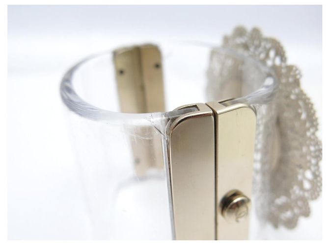 BRACCIALETTO CHANEL MANCHETTE A85987 DEFILE 2015 PLEXIGLASS E Pizzo METALLO LOGO CC Argento - vista 12