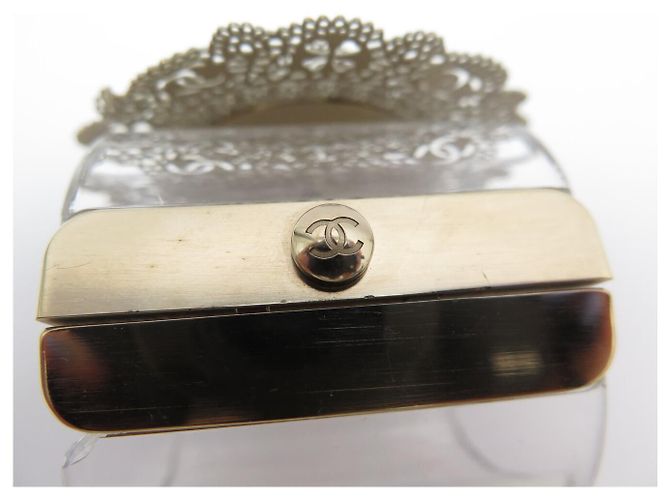 BRACCIALETTO CHANEL MANCHETTE A85987 DEFILE 2015 PLEXIGLASS E Pizzo METALLO LOGO CC Argento - vista 6