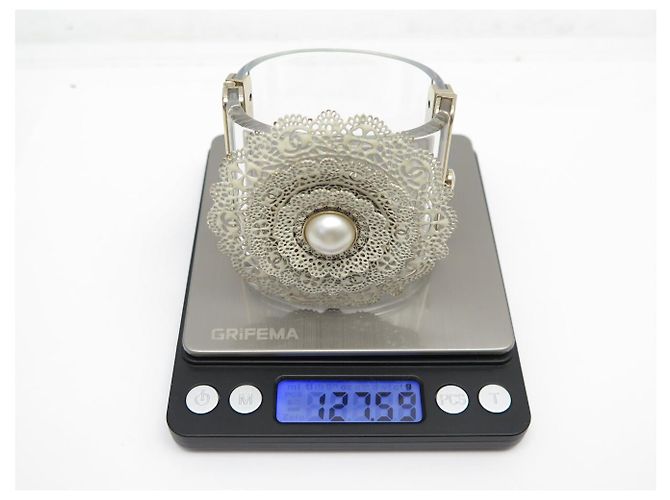 BRACCIALETTO CHANEL MANCHETTE A85987 DEFILE 2015 PLEXIGLASS E Pizzo METALLO LOGO CC Argento - vista 8