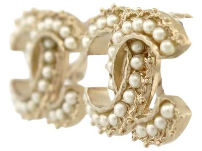 NUOVI ORECCHINI CHANEL LOGO CC & PERLE A64766 NEW GOLDEN EARRINGS D'oro - vista 2