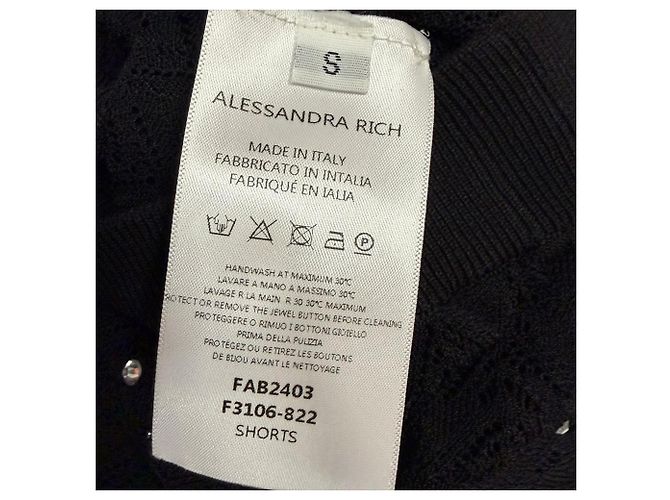 Alessandra Rich Strickoberteil mit Kontrastkragen und Kristallbesatz aus schwarzer Wolle - Ansicht 5