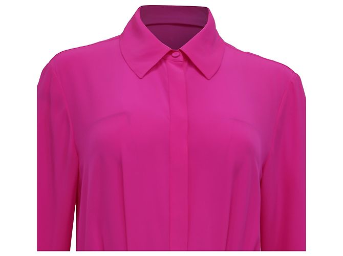 Abito camicia plissé a maniche lunghe in seta rosa Jason Wu Marrone - vista 2